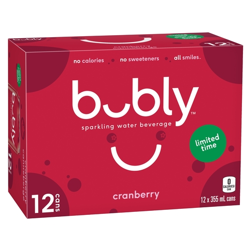 Bubly - Sparkling Water Beverage - Cranberry Limited Time 12/355ml, 1 Each
