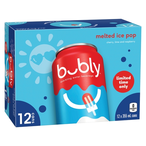 Bubly Sparkling Water Beverage - Melted Ice Pop Cherry, Lime & Raspberry 12/355ml, 1 Each