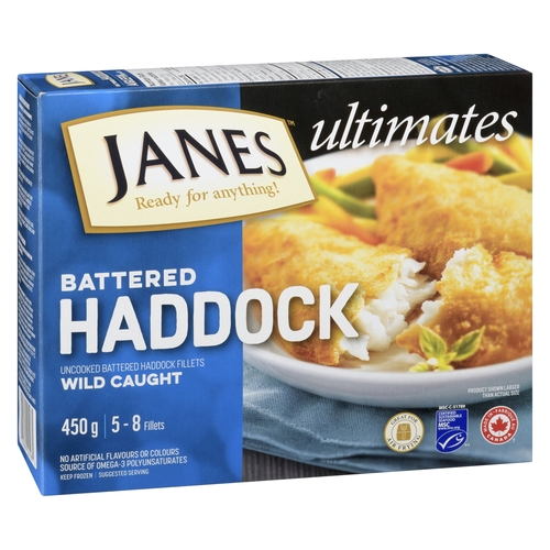 Janes Ultimates - Uncooked Battered Haddock Fillets 450g, 1 Each