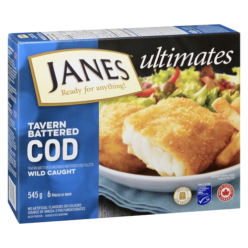 Janes Ultimates - Tavern Battered Uncooked Battered Cod Fillets 545g, 1 Each