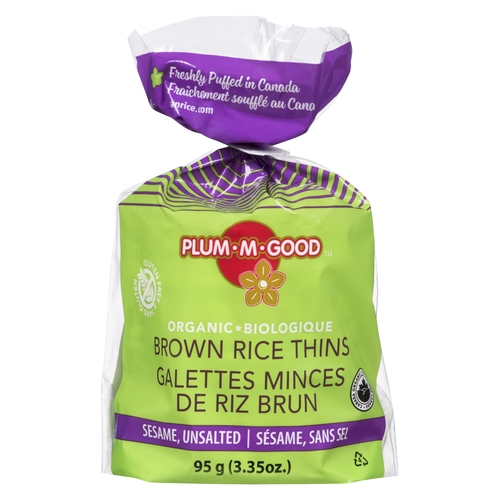 Plumm Good - Organic Brown Rice Cakes Thins - Sesame Unsalted 95g, 1 Each