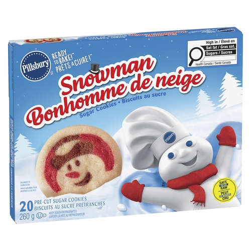 Pillsbury - Ready to Bake Pre-cut Sugar Cookies - Snowman 20's 260g, 1 Each