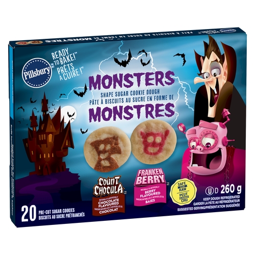 Pillsbury - Ready to Bake Pre-cut Sugar Cookies - Monsters 20's 260g, 1 Each