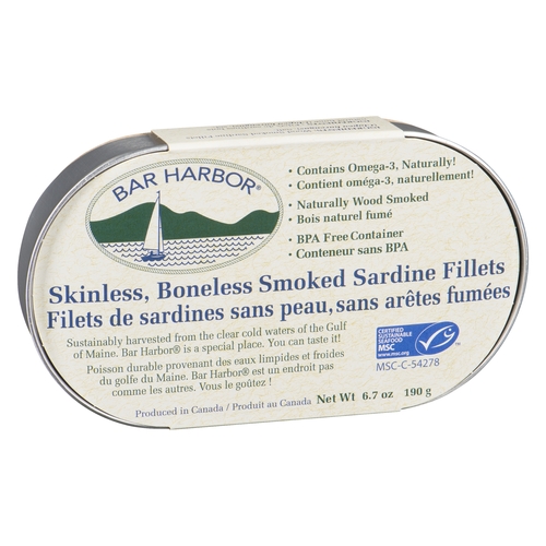 Bar Harbor - Skinless, Boneless Smoked Sardine Fillets 190g, 1 Each