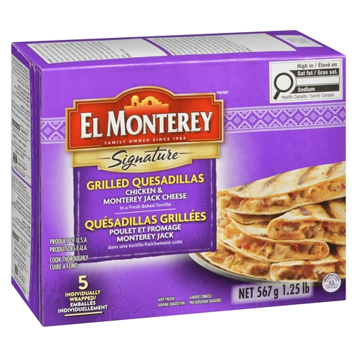 El Monterey Signature Grilled Quesadillas - Chicken & Monterey Jack Cheese - 5 Individually Wrapped 567g, 1 Each