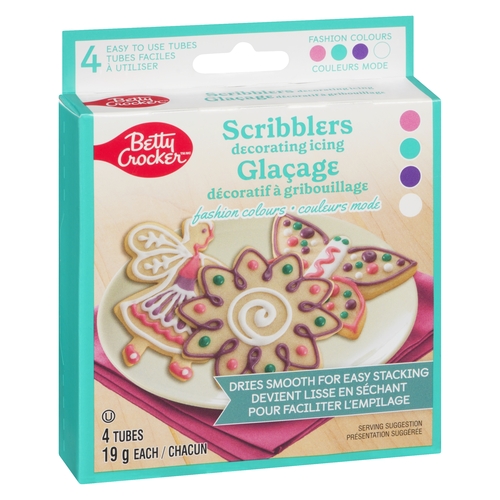 Betty Crocker - Scribblers Decorating Icing - Fashion Colours - 4 Tubes 76g, 1 Each