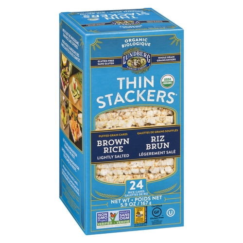 Lundberg - Organic Thin Stackers Puffed Rice Cakes - Brown Rice Lightly Salted 167g, 1 Each