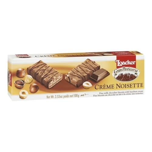 Loacker - Grand Pasticceria - Creme Noisette - Milk Chocolate Biscuits with Hazelnut Cream 100g, 1 Each