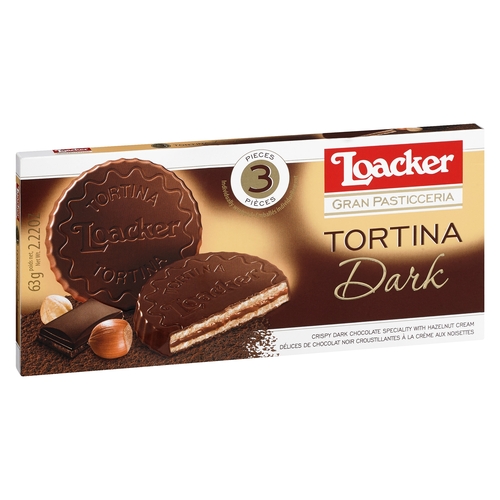 Loacker - Tortina Crispy Dark Chocolate Speciality with Hazelnut Cream 3 x 21g 63g, 1 Each