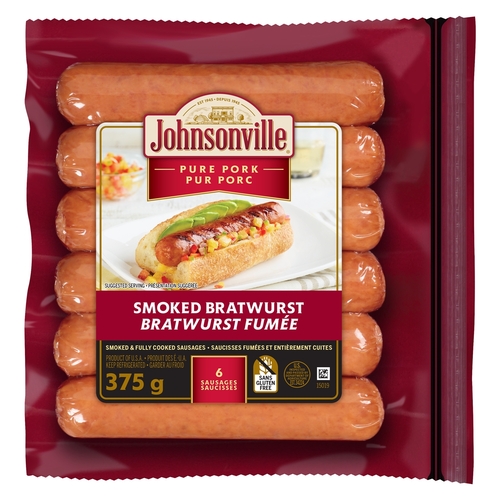 Johnsonville Pure Pork Smoked Bratwurst Sausages 375g, 1 Each