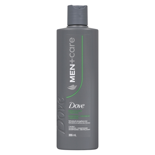 Dove - Men+Care 2 in 1 Shampoo + Conditioner - Fresh & Clean + Menthol 355ml, 1 Each