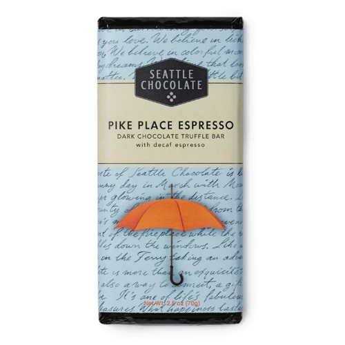 Seattle Chocolate - Pike Place Espresso - Dark Chocolate Truffle Bar with Decaf Espresso 70g, 1 Each