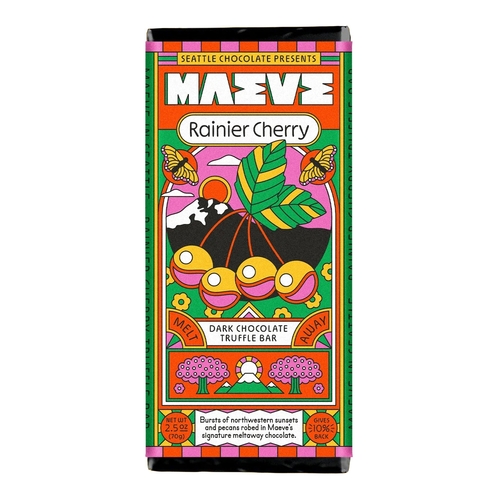 Maeve Chocolate - Dark Chocolate Truffle Bar - Rainier Cherry 70g, 1 Each