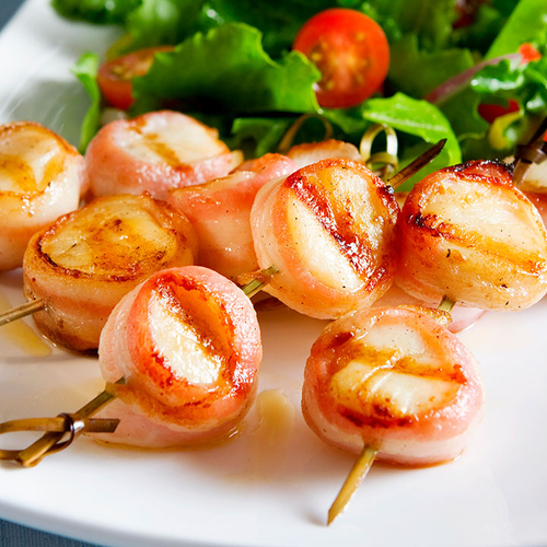 Bacon Wrapped Scallop Skewers Frozen 140g, 1 Each