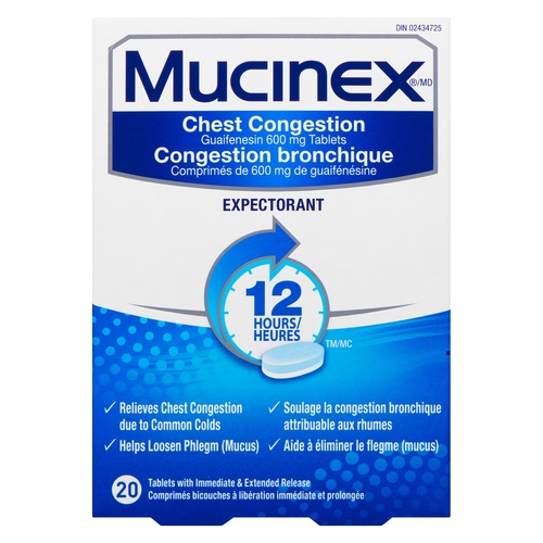 Mucinex - Relieves Chest Congestion 12 hours with Immediate & Extended Release 20s, 1 Each