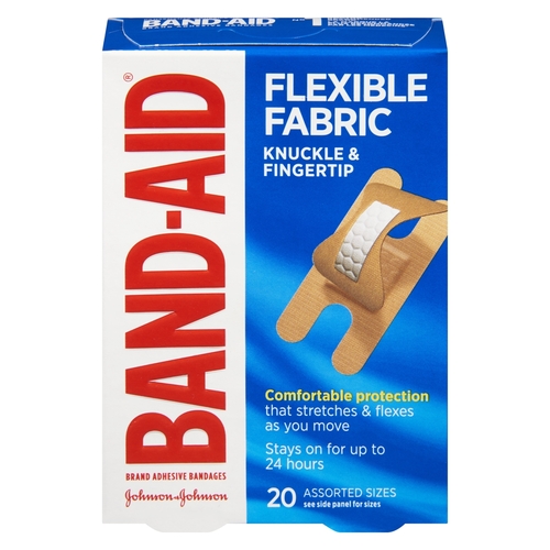 Johnson & Johnson - Band-Aid Adhesive Bandages - Flexible Fabric - Knuckle & Fingertip - Assorted Sizes 20pk, 1 Each