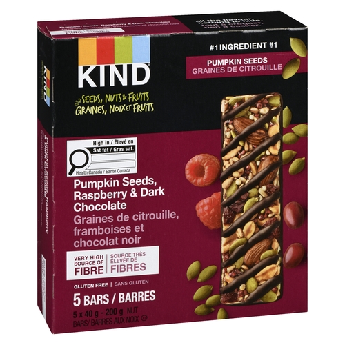 KIND - Seeds, Nuts & Fruits Bars - Pumpkin Seeds, Raspberry & Dark Chocolate 5's 240g, 1 Each