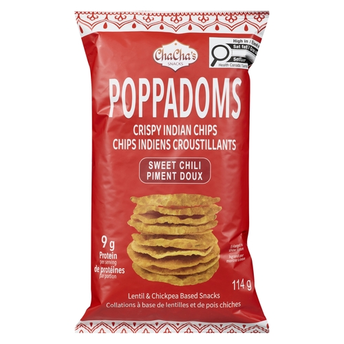ChaCha's Snacks Crispy Indian Chips Poppadoms - Sweet Chili 114g, 1 Each
