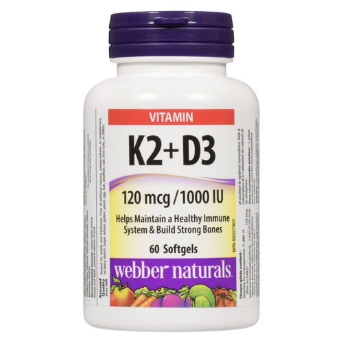 Webber Naturals Vitamin K2+D3 Softgels 120 mcg/1000 IU 60s