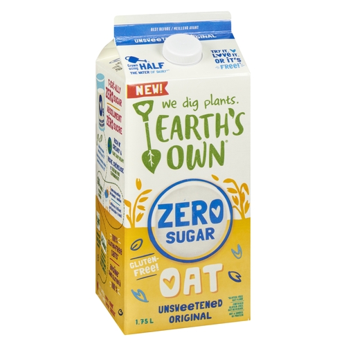 Earth's Own - Fortified Oat Beverage - Zero Sugar - Unsweetened Original - Gluten-Free 1.75l, 1 Each