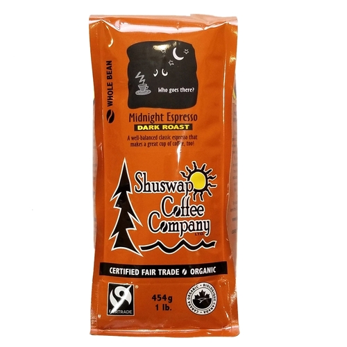 Shuswap Coffee Company - Organic Midnight Espresso - Dark Roast - Whole Bean 454g, 1 Each
