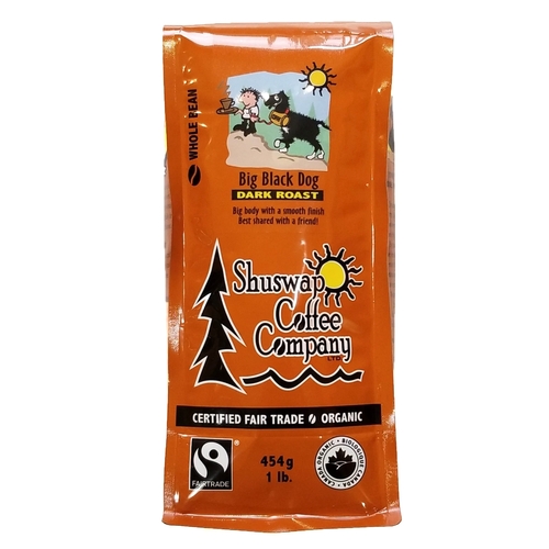 Shuswap Coffee Company - Organic Big Black Dog - Dark Roast - Whole Bean 454g, 1 Each
