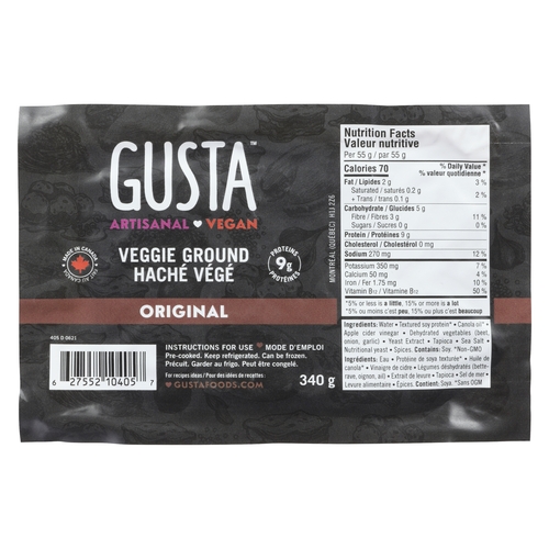 Gusta - Vegan Veggie Ground - Original 340g, 1 Each