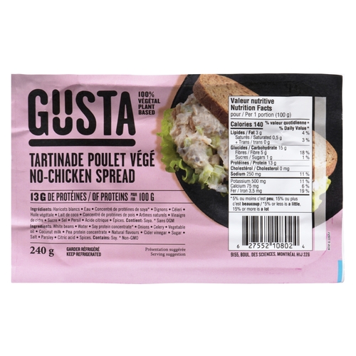Gusta - No-Chicken Spread - 100% Plant Based 240g