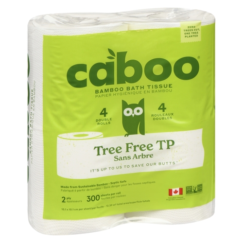 Caboo - Bamboo Bath Tissue - Tree Free TP - Double Rolls 4s, 1 Each