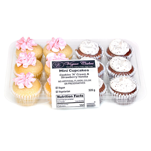 Vogue Cakes Vegan Bakery - Mini Cupcakes - Cookies 'N' Cream & Strawberry Vanilla 320g, 1 Each