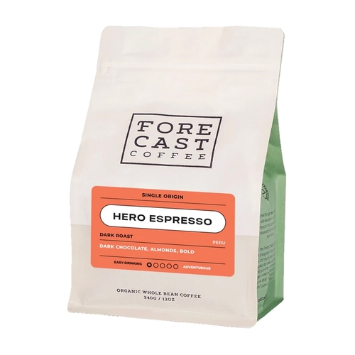 Forecast Coffee - Organic Whole Bean - Hero Espresso - Dark Roast 340g, 1 Each