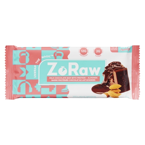 ZoRaw - Milk Chocolate Bar with Protein Almonds 52g, 1 Each