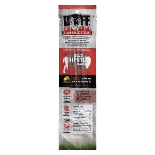 Buff Bison Snack Sticks - Dried Sausage - Bold Chipotle Flavour 50g, 1 Each