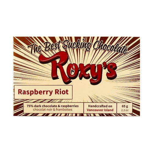 Roxy's Chocolate - Raspberry Riot - Dark Chocolate & Raspberries - 75% Cacao 65g, 1 Each