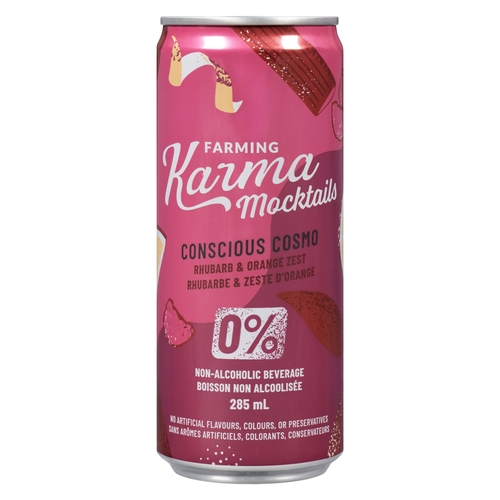 Farming Karma Mocktails - 0% Non-Alcoholic Beverage - Conscious Cosmo Rhubarb & Orange Zest 285ml, 1 Each