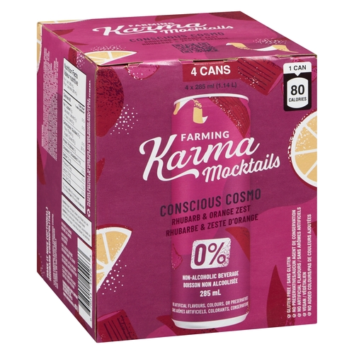 Farming Karma Mocktails - 0% Non-Alcoholic Beverage - Conscious Cosmo Rhubarb & Orange Zest 4/285ml, 1 Each