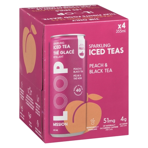 Loop Mission - Sparkling Iced Teas - Peach & Black Tea 4/355ml, 1 Each