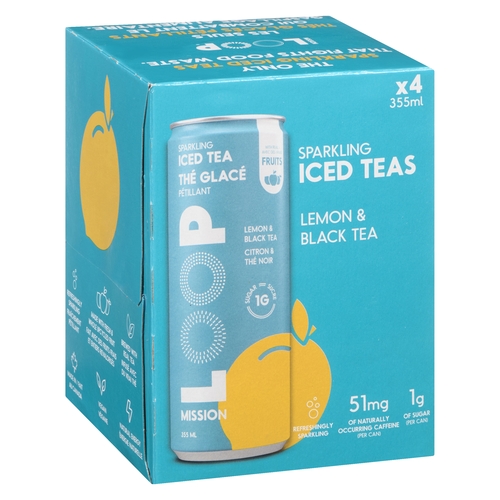 Loop Mission - Sparkling Iced Teas - Lemon & Black Tea 4/355ml, 1 Each