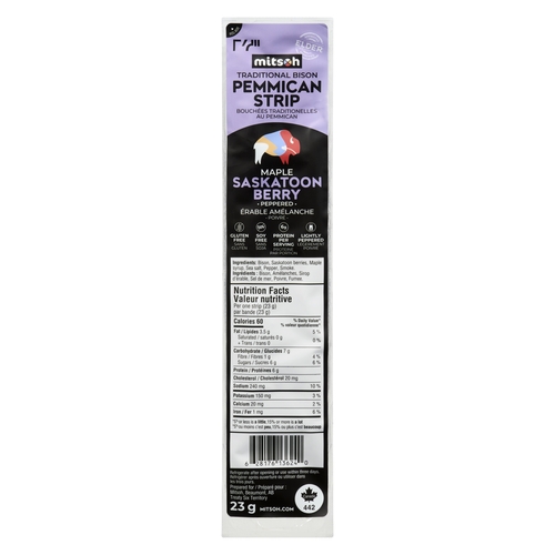 Mitsoh - Traditional Bison Pemmican Strip - Maple Saskatoon Berry Peppered 23g, 1 Each