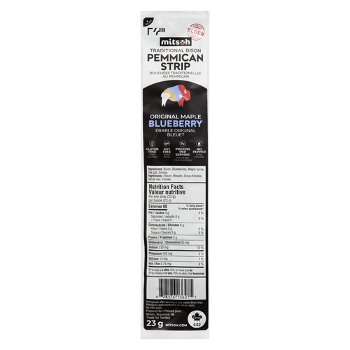 Mitsoh - Traditional Bison Pemmican Strip - Original Maple Blueberry 23g, 1 Each