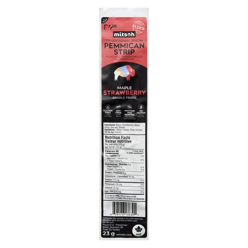 Mitsoh - Traditional Bison Pemmican Strip - Maple Strawberry 23g, 1 Each