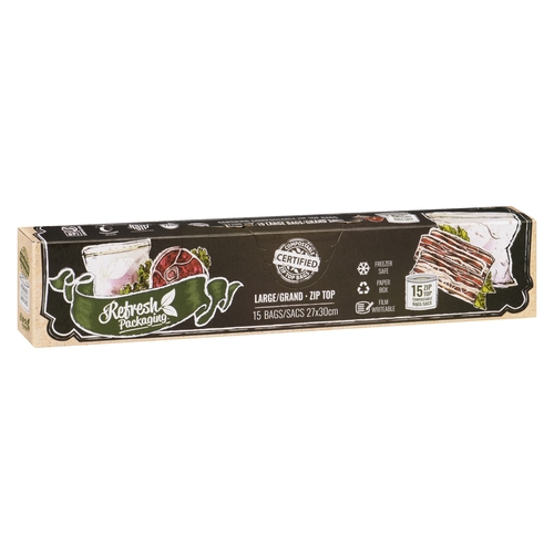 Refresh Packaging - Resealable Bags Large Zip Top Bags 27 x 30 cm 15pk, 1 Each