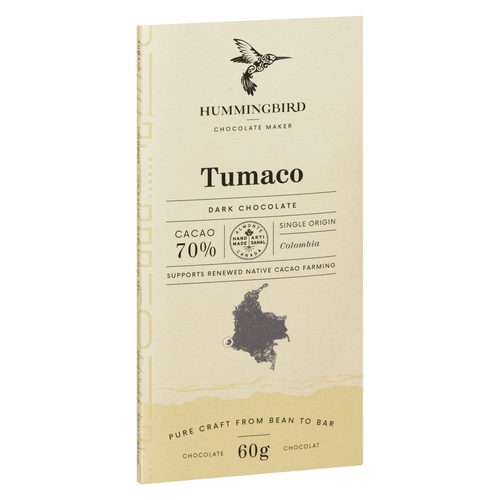 Hummingbird Chocolate Maker - Dark Chocolate - Tumaco 70% Cacao 60g, 1 Each