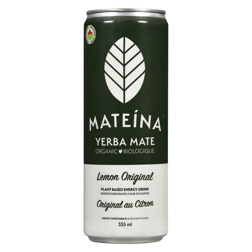 Mateina Yerba Mate - Organic Sparkling Energy Infusion - Lemon Original 355ml, 1 Each