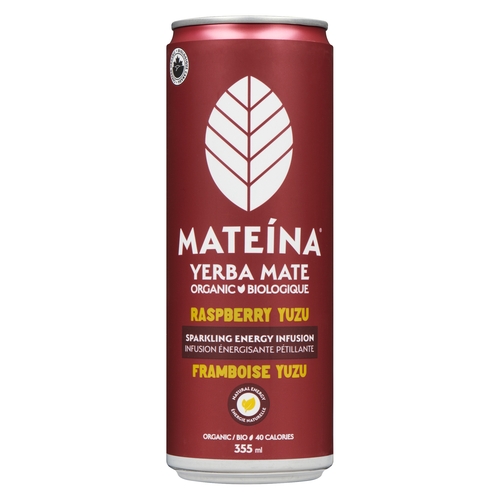 Mateina Yerba Mate - Organic Sparkling Energy Infusion - Raspberry Yuzu 355ml, 1 Each