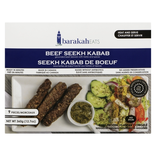 Barakah Eats - Beef Seekh Kabab - Hot 9 Pieces 360g