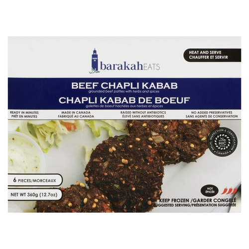 Barakah Eats - Beef Chapli Kabab - Hot 6 Pieces 360g, 1 Each