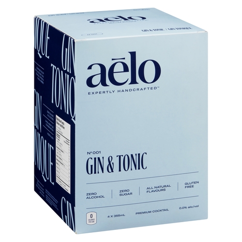 Aelo - Premium Cocktail - Gin & Tonic 0.0% alc/vol 4/355ml, 1 Each