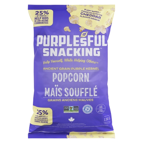 Purplesful Snacking - Ancient Grain Purple Kernel Popcorn - Plant Based Cheddar Flavour 136g, 1 Each