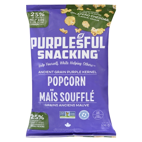 Purplesful Snacking - Ancient Grain Purple Kernel Popcorn Jalapeño Cheddar Flavour 136g, 1 Each